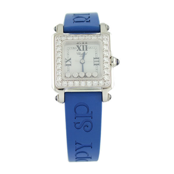Chopard Happy Sport White Dial Diamond Blue Rubber Ladies Watch #278892-23 - Watches of America