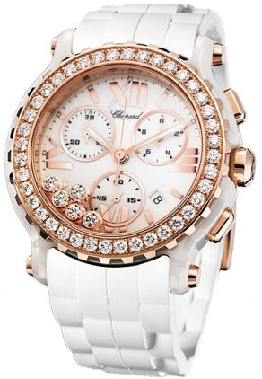 Chopard Happy Sport White Diamond Dial Chronograph Ladies Watch #288515-9002 - Watches of America