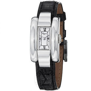 Chopard La Strada White Dial Black Leather Ladies Watch #417404-1001 - Watches of America