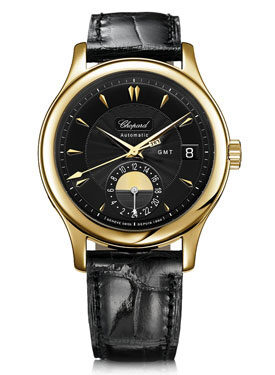 Chopard L.U.C Classic GMT Black Dial Black Leather Men's Watch #161867-0001 - Watches of America