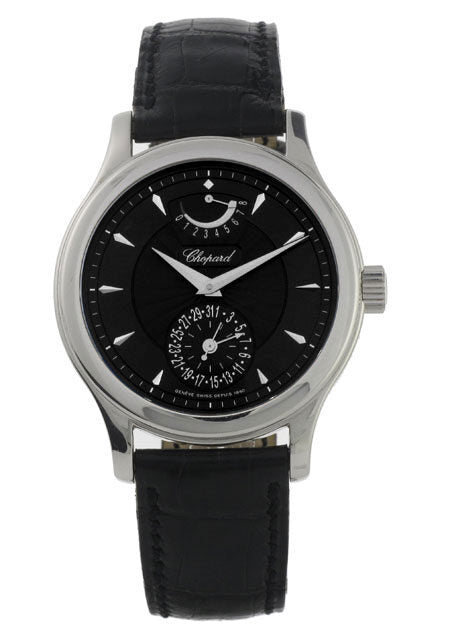 Chopard LUC Quattro Black Dial 18kt White Gold Black Leather Men's Watch #161863-1001 - Watches of America
