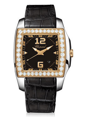 Chopard Two O Ten Black Dial Diamond Black Leather Ladies Watch #138473-9001 - Watches of America