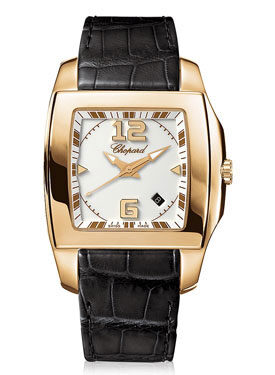 Chopard Two O Ten White Dial 18k Rose Gold Black Leather Ladies Watch #127468-5001 - Watches of America