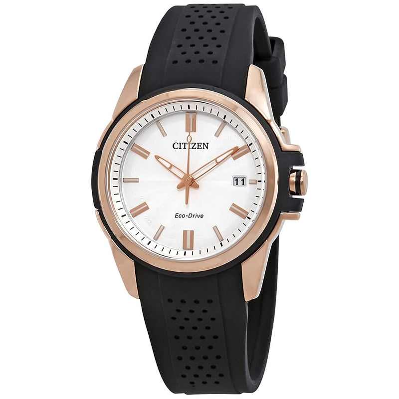 Citizen AR Silver Dial Ladies Black Silicone Solar Watch #FE6133-09A - Watches of America