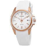 Citizen AR Eco-Drive Silver Dial Ladies White Silicone Watch #FE6136-01A - Watches of America