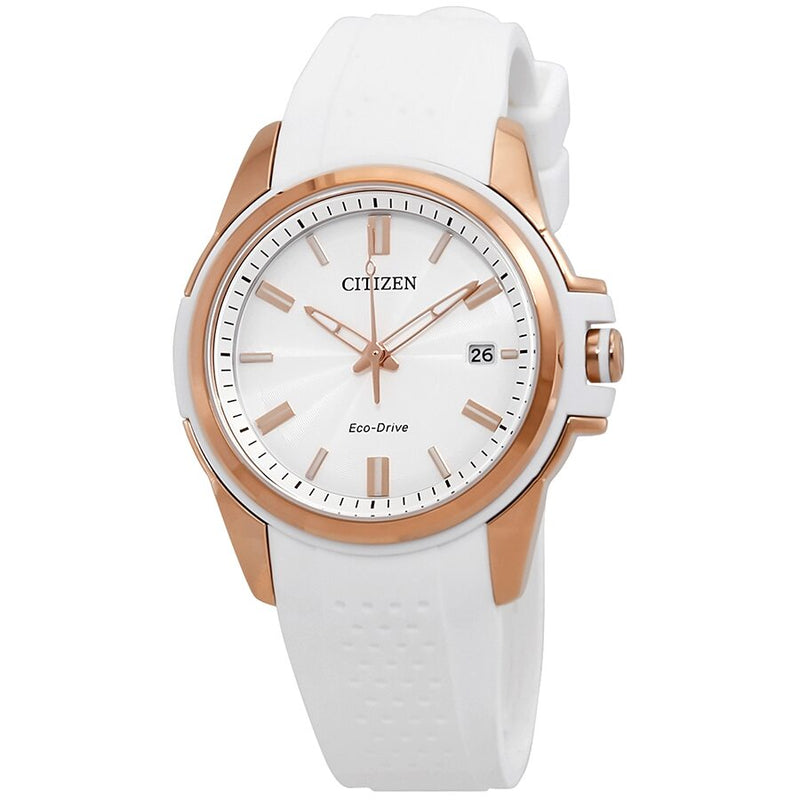 Citizen AR Eco-Drive Silver Dial Ladies White Silicone Watch #FE6136-01A - Watches of America
