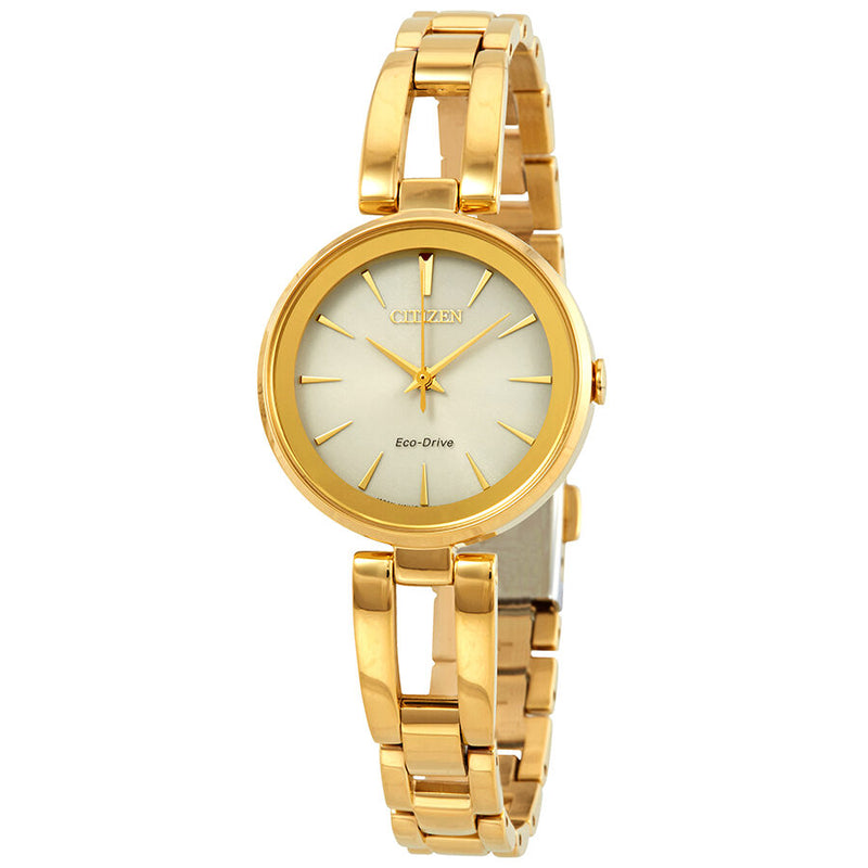 Citizen Axiom Eco-Drive Champagne Dial Yellow Gold-tone Ladies Watch #EM0638-50P - Watches of America
