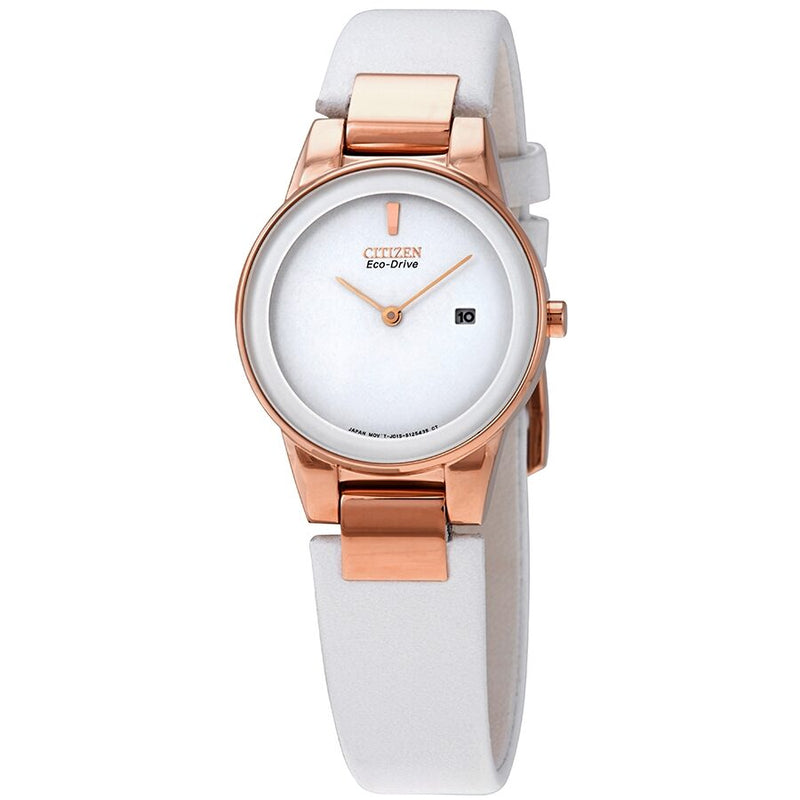 Citizen Axiom White Dial White Leather Ladies Watch #GA1053-01A - Watches of America