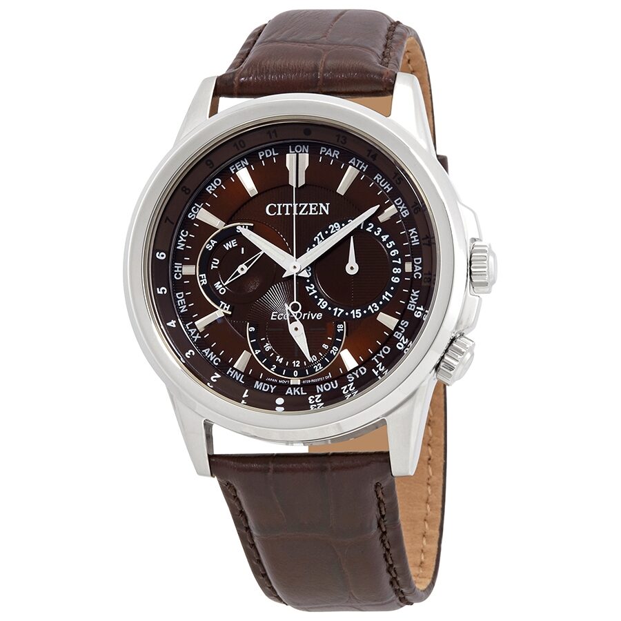 Citizen Calendrier World Time Eco-Drive Brown Dial Men's Watch #BU2020-29X - Watches of America