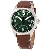 Citizen Chandler Eco-Drive Green Dial Dark Brown Leather Men's Watch #BM6838-09X - Watches of America