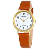 Citizen Chandler Eco-Drive White Dial Brown Leather Ladies Watch #EM0572-05A - Watches of America