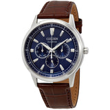 Citizen Corso Blue Dial Brown Leather Men's Watch #BU2070-12L - Watches of America