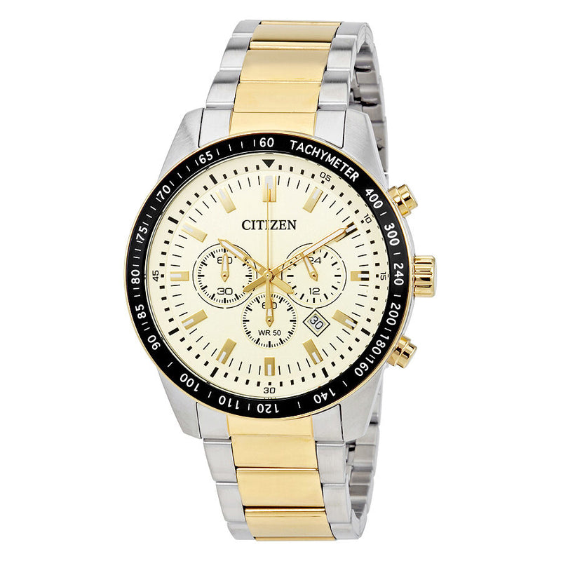 Citizen Cream Dial Men's Two Tone Chronograph Watch #AN8076-57P - Watches of America