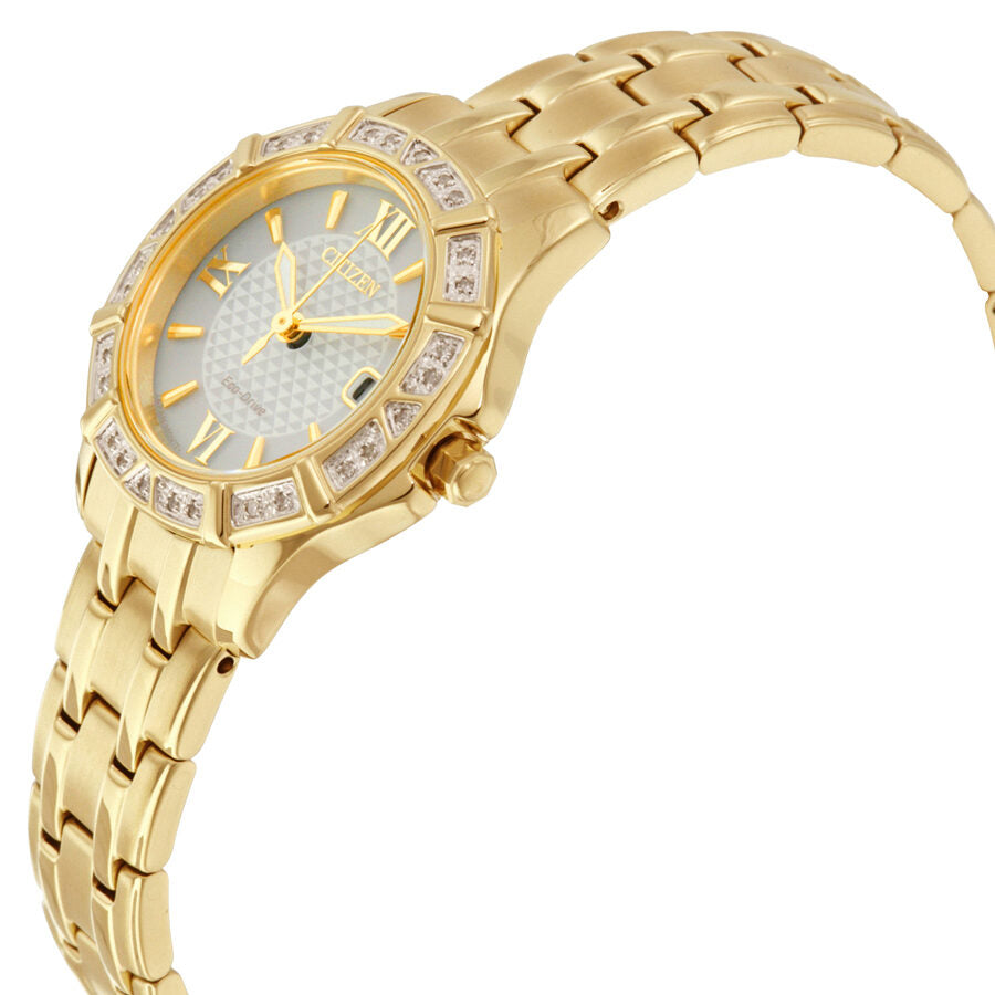 Citizen Diamond Silver Dial Yellow Gold-tone Ladies Watch EW2362-55A ...