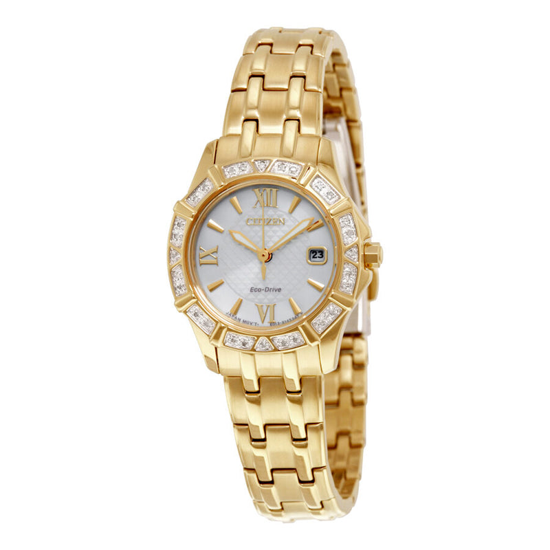 Citizen Diamond Silver Dial Yellow Gold-tone Ladies Watch #EW2362-55A - Watches of America