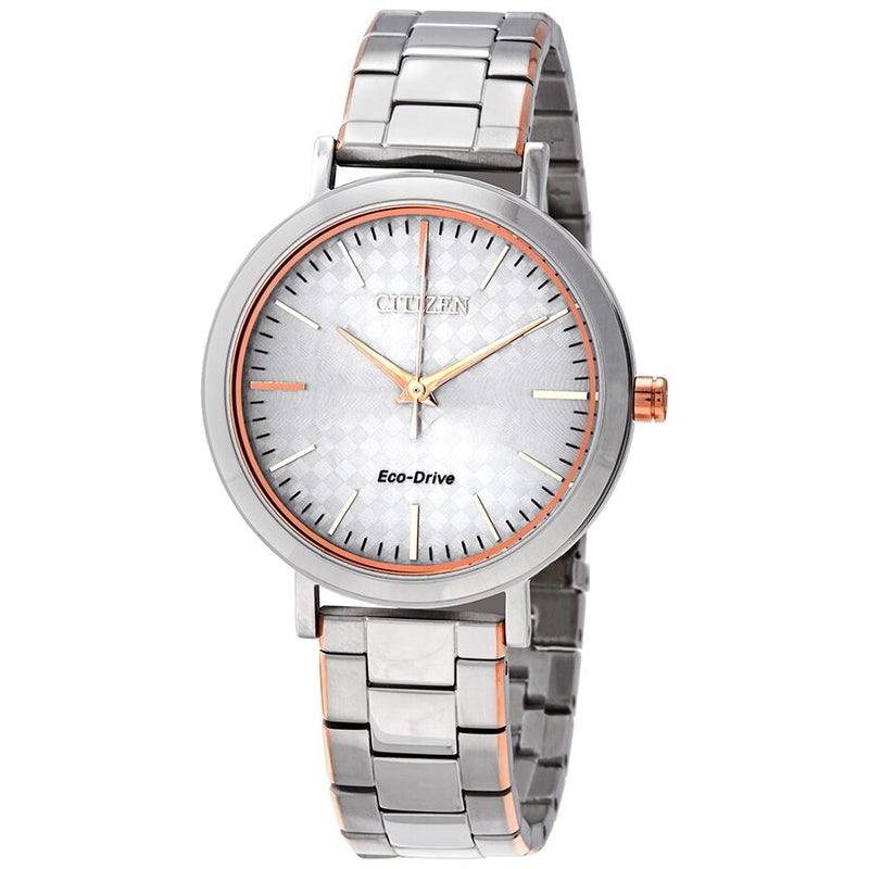 Citizen Eco-Drive Silver Dial Two-tone Ladies Watch #EM0766-50A - Watches of America