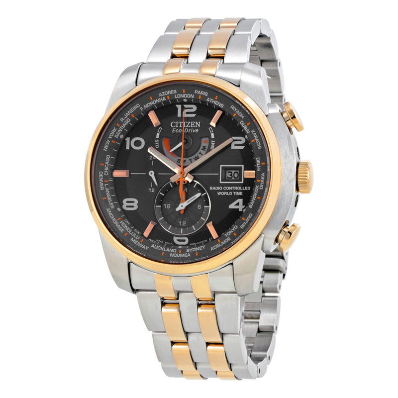 Citizen Eco Drive World Time Grey Dial Two-tone Men's Watch #AT9016-56H - Watches of America