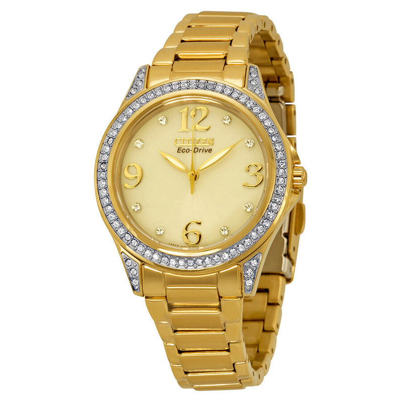 Citizen Eco-Drive POV Champagne Dial Gold-tone Ladies Watch #EM0232-54P - Watches of America