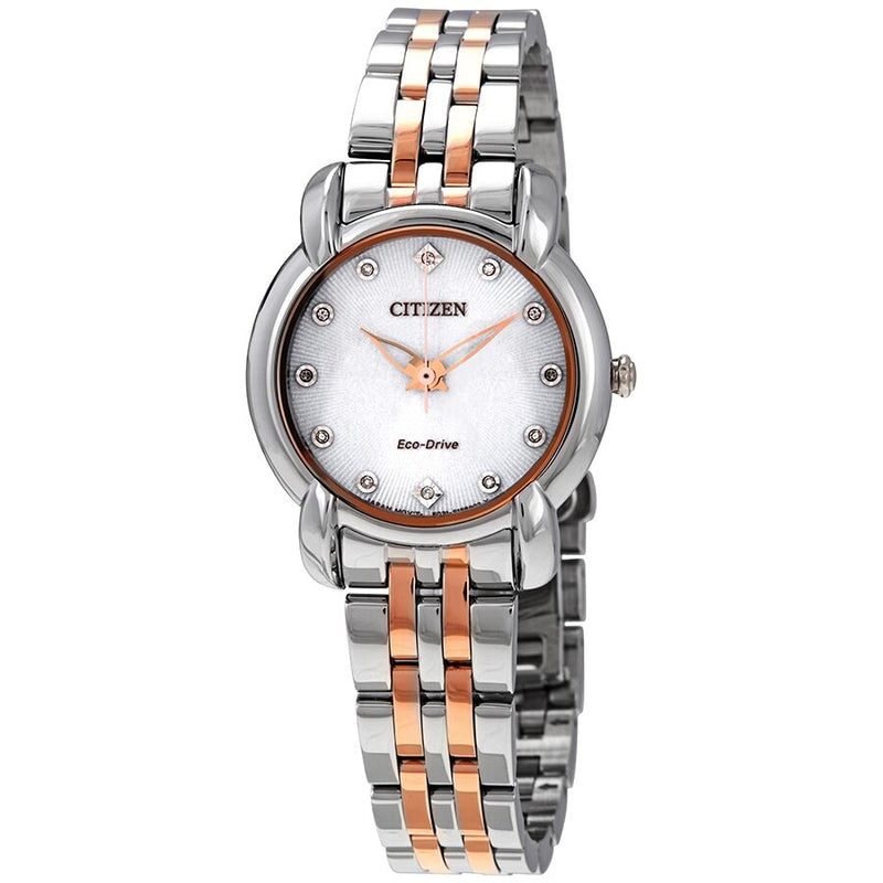 Citizen Jolie Eco-Drive White Dial Ladies Two Tone Watch #EM0716-58A - Watches of America
