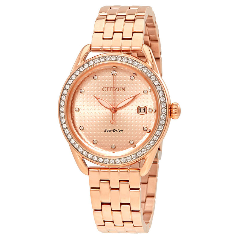 Citizen LTR Crystal Rose Dial Rose Gold-tone Ladies Watch #FE6113-57X - Watches of America