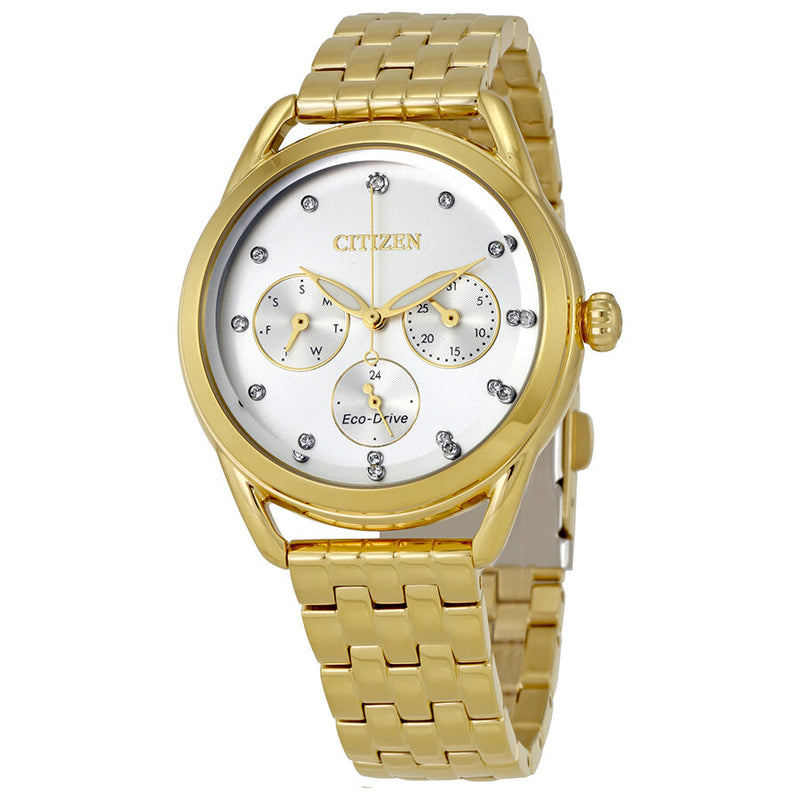 Citizen LTR Crystal Silver Dial Yellow Gold-tone Ladies Watch #FD2052-58A - Watches of America