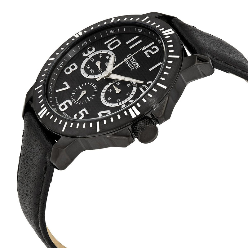 Citizen Quartz Black Dial Black Leather Men's Watch #AG8315-04E - Watches of America #2