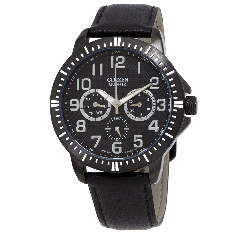 Citizen Quartz Black Dial Black Leather Men's Watch #AG8315-04E - Watches of America