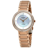 Citizen Silhouette Crystal White Mother Of Pearl Dial Ladies Watch #EM0483-54D - Watches of America