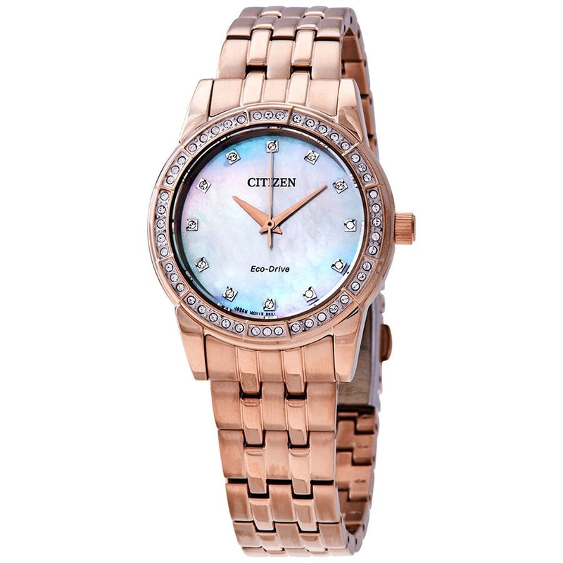 Citizen Silhouette Crystal White Mother of Pearl Dial Ladies Watch #EM0773-54D - Watches of America