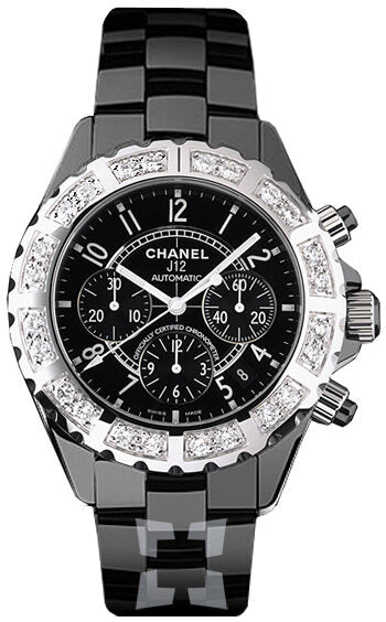 Chanel J12 Black Ceramic Diamond Chronograph Automatic Men's Watch #H1178 - Watches of America