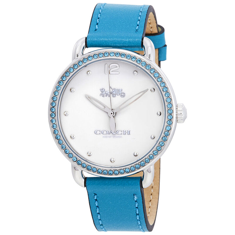 Coach Delancey Crystal White Dial Leather Ladies Watch 14502884 - Watches of America