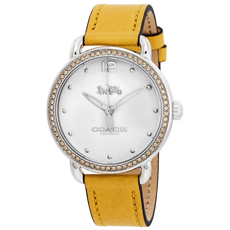 Coach Delancey Crystal White Dial Yellow Leather Ladies Watch 14502882 - Watches of America