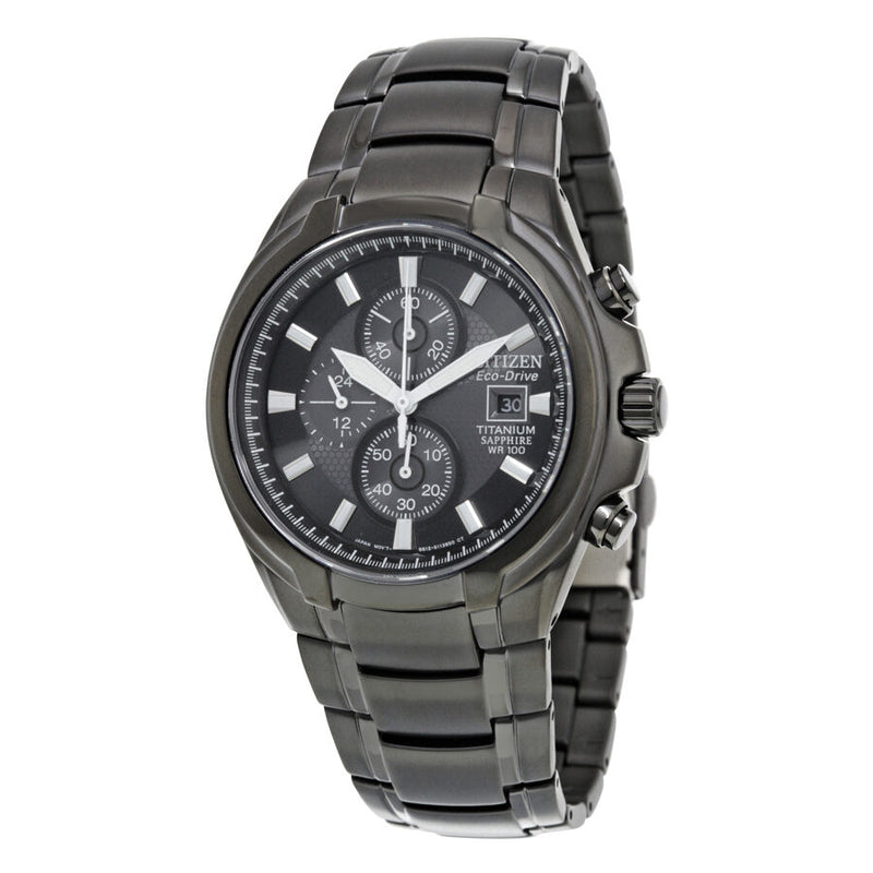 Ctizen Eco Drive Chronograph Black Dial Titanium Men's Watch #CA0265-59E - Watches of America