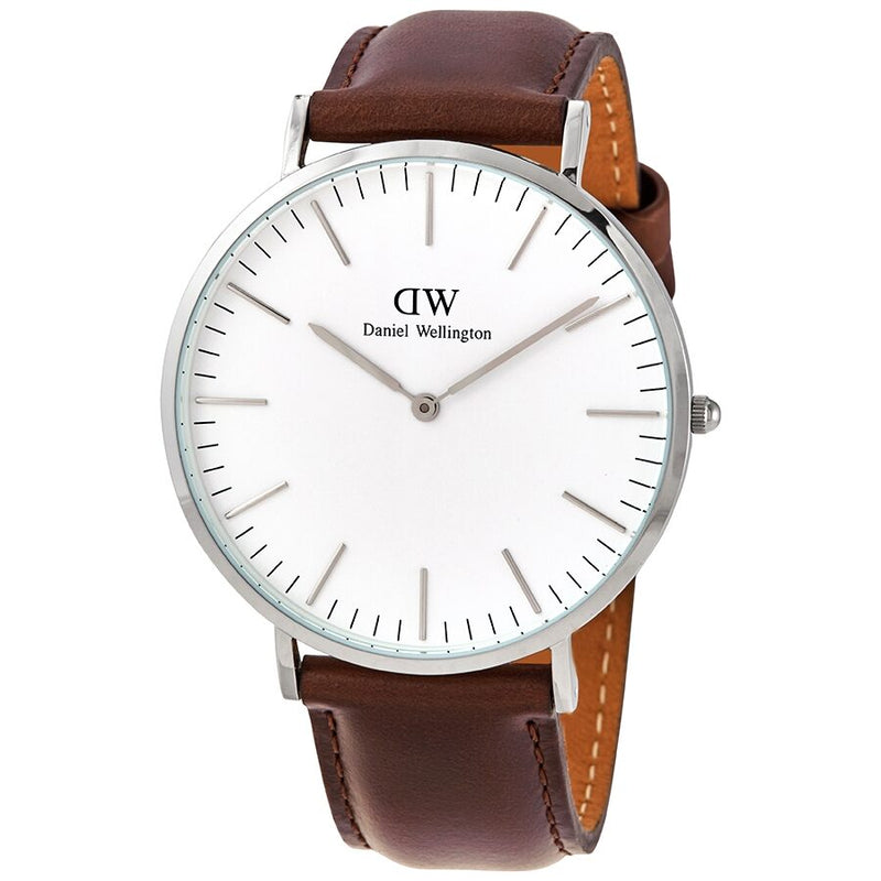 Daniel Wellington Bristol White Dial Men's Brown Leather Watch #DW00100023 - Watches of America
