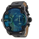 Diesel Bad Ass Chronograph Blue Dial Black Leather Men's Watch #DZ7257 - Watches of America