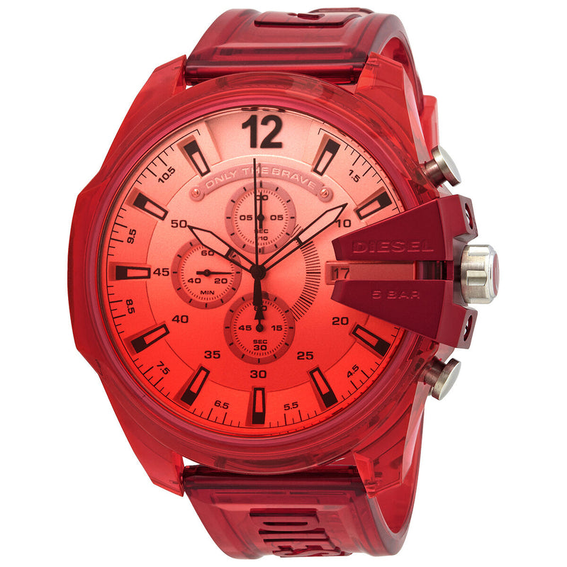 Diesel Mega Chief Chronograph Quartz Red Dial Men's Watch #DZ4534 - Watches of America