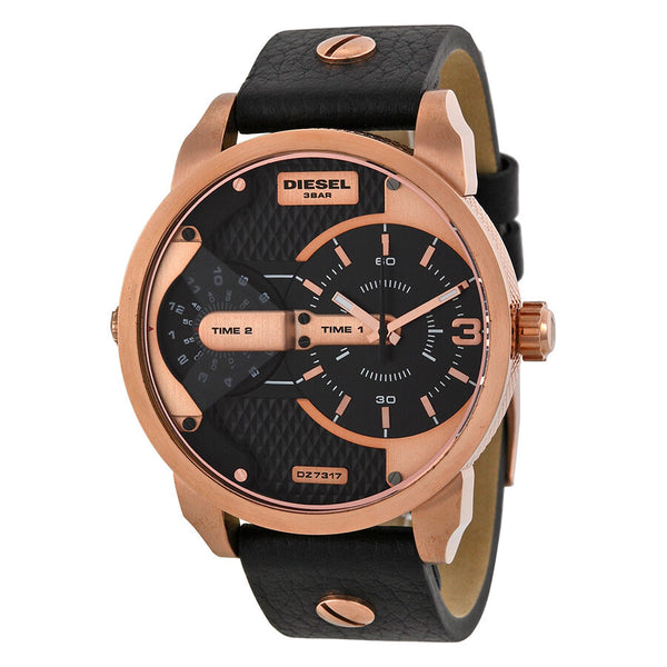 Diesel Mini Daddy Black Dual Time Dial Men's Watch DZ7317 - Watches of America