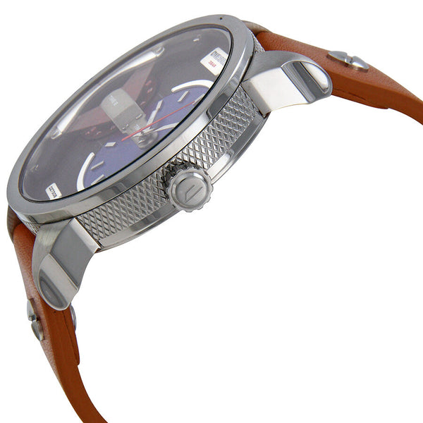 Diesel Mini Daddy Blue and Black Dial Tan Leather Men's Watch #DZ7308 - Watches of America #2