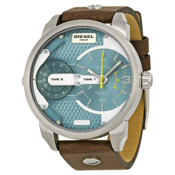 Diesel Mini Daddy Dual Time Dial Brown Leather Men's Watch DZ7321 - Watches of America