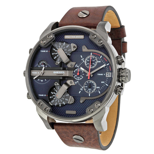 Diesel Mr Daddy Dual Time Chronograph Navy Blue Dial Men's Watch #DZ7314 - Watches of America