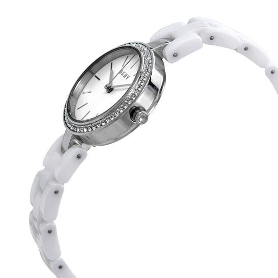 DKNY City Link Reloj de cuarzo con esfera plateada y cristal para mujer NY2915