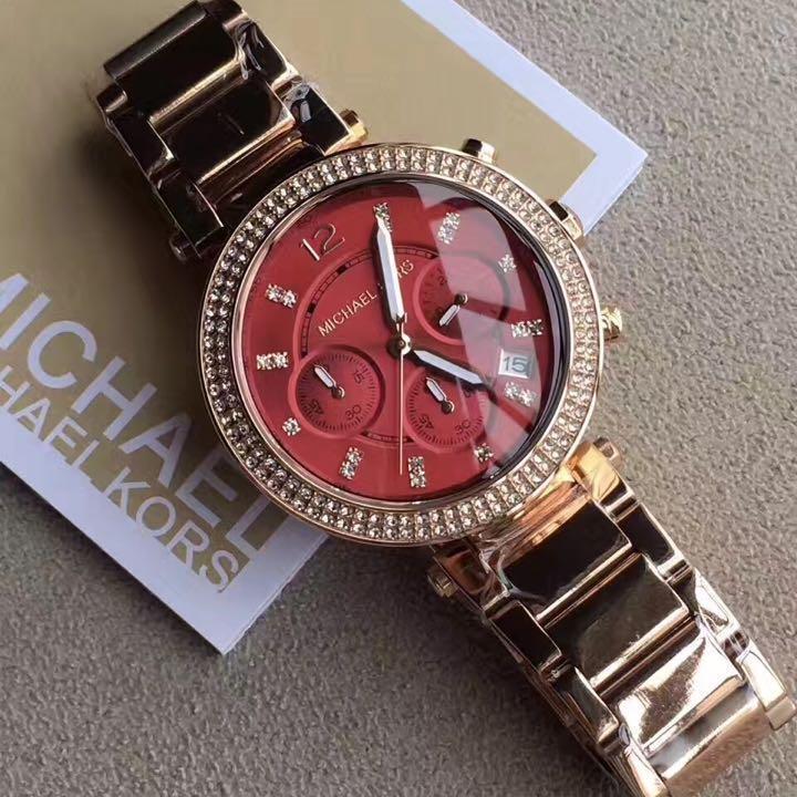 Michael Kors Parker Chronograph Red Dial Gold Ladies Watch MK6106 - Watches of America #6
