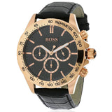 Hugo Boss Ikon Rose Gold Black Leather Mens Watch HB1513179 - Watches of America #3