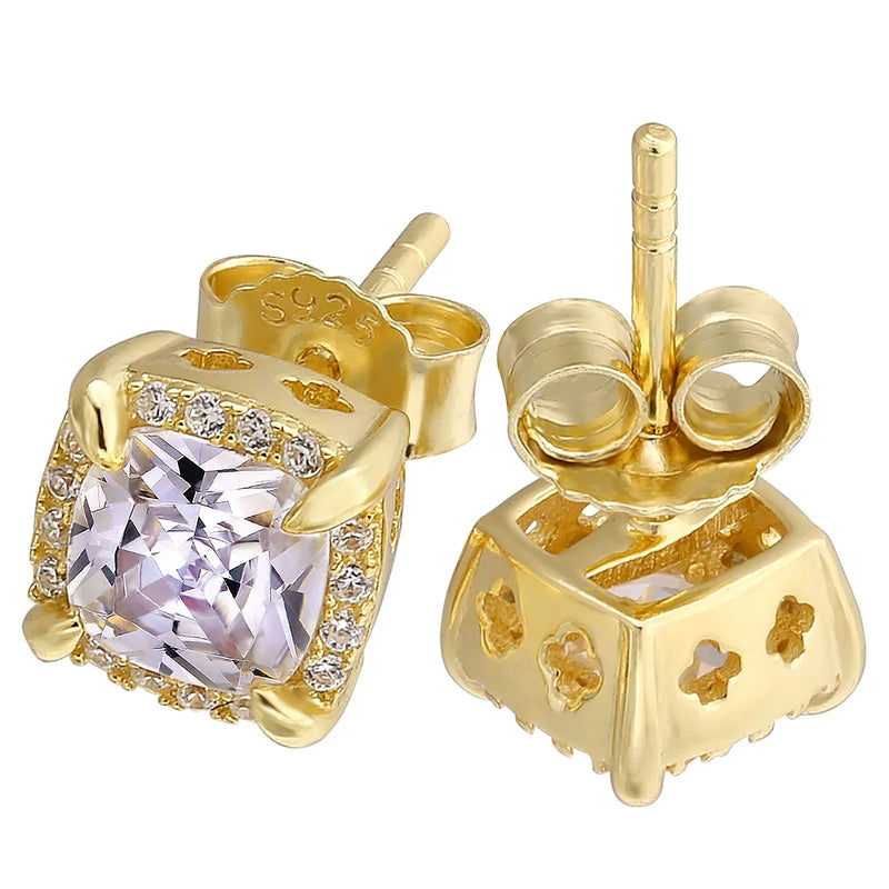 Pendientes Big Daddy Silver Diamond Stud Iced Out Gold