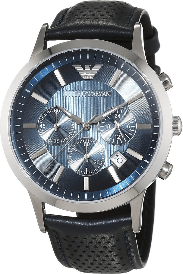 Emporio Armani high quality Chronograph Navy Blue Dial Leather Strap Men's Watch AR2473