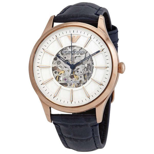 Emporio Armani Automatic Silver White Skeleton Dial Men's Watch #AR1947 - Watches of America