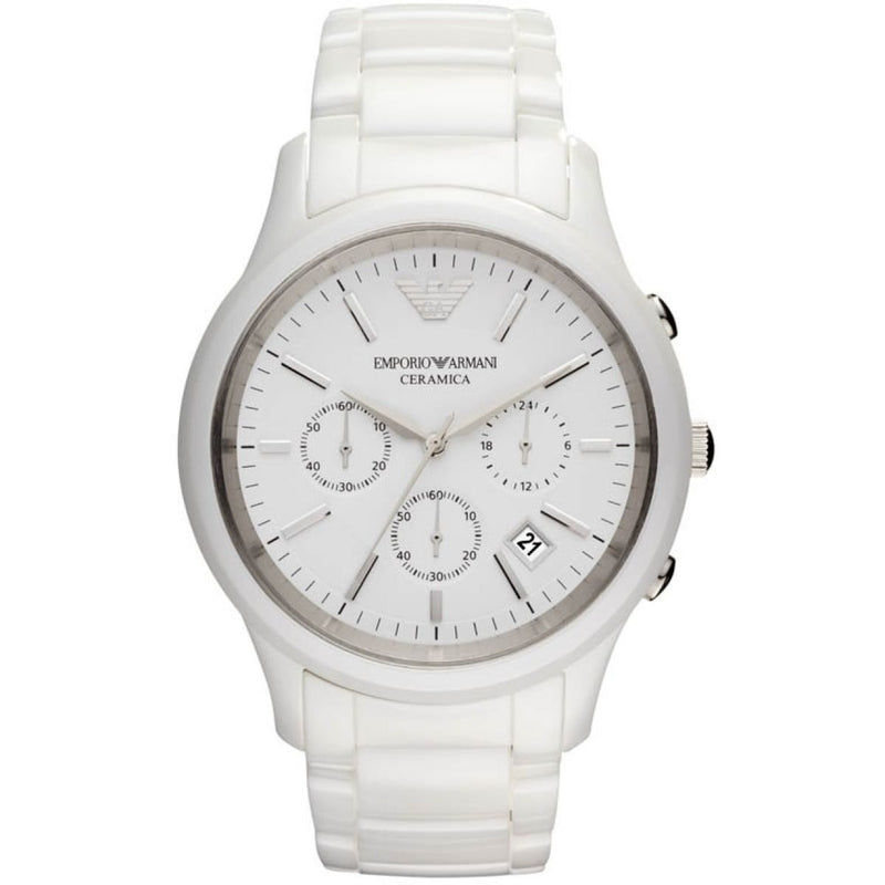 Emporio Armani Ceramica Chronograph White Dial Men's Watch AR1453 - Watches of America