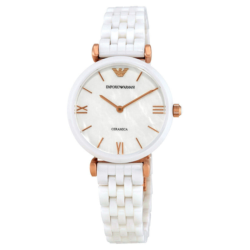 Emporio Armani Ceramica Mother of Pearl Ladies Watch AR1486 - Watches of America