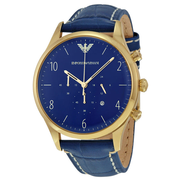 Emporio Armani Chronograph Blue Dial Blue Leather Men's  Watch #AR1862 - Watches of America