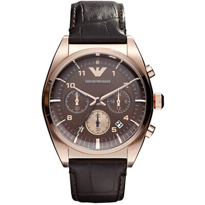 Emporio Armani Classic Brown Dial Brown Leather Chronograph Men's Watch #AR0371 - Watches of America